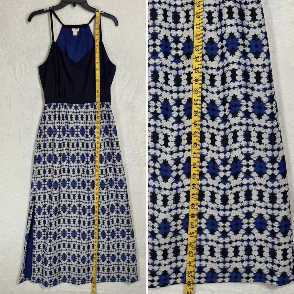 J.CREW Racerback Maxi Dress‎ Size 2 Blue Tie Dye Casual Boho Retro Coastal Slit
